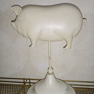 Cream Pig Figurine on Stand